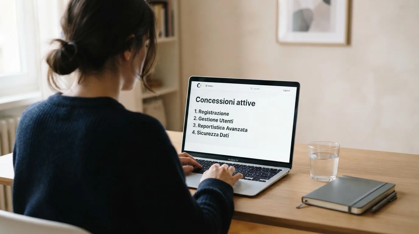 Persona davanti a un portatile che legge una pagina informativa sul gioco online in Italia — 100 giri gratis senza deposito