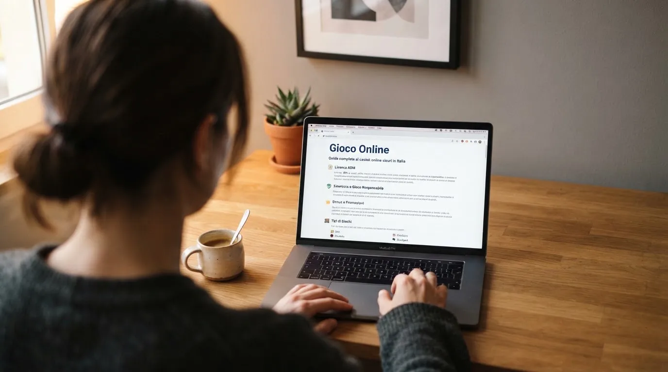 Persona davanti a un portatile che legge una pagina informativa sul gioco online in Italia — casino non aams affidabili