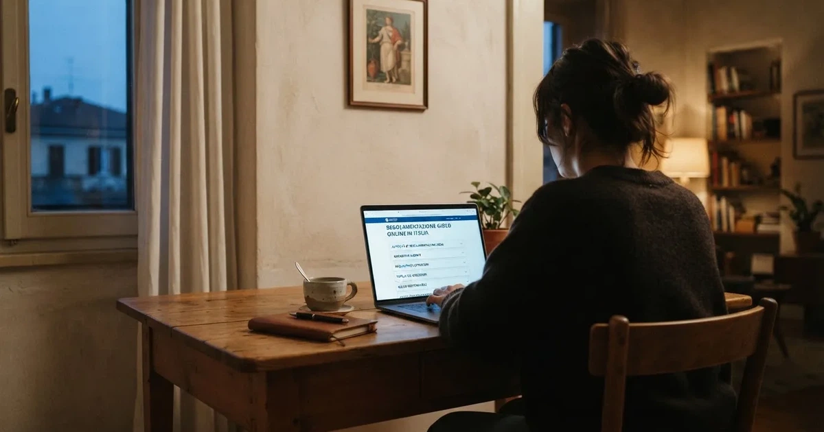 Persona davanti a un portatile che legge una pagina informativa sul gioco online in Italia — casino online con cie