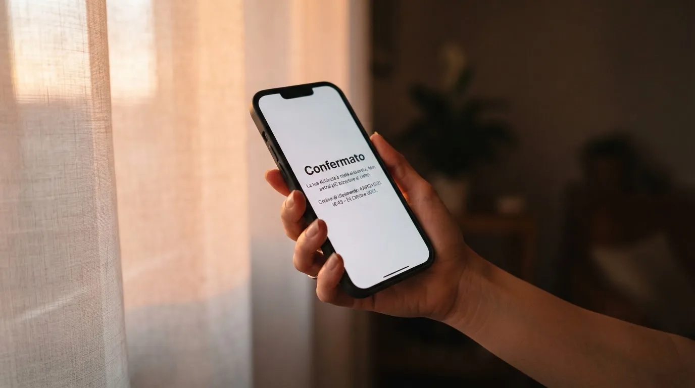 Mano che tiene uno smartphone accanto a una finestra, luce serale tranquilla — casino online sanremo
